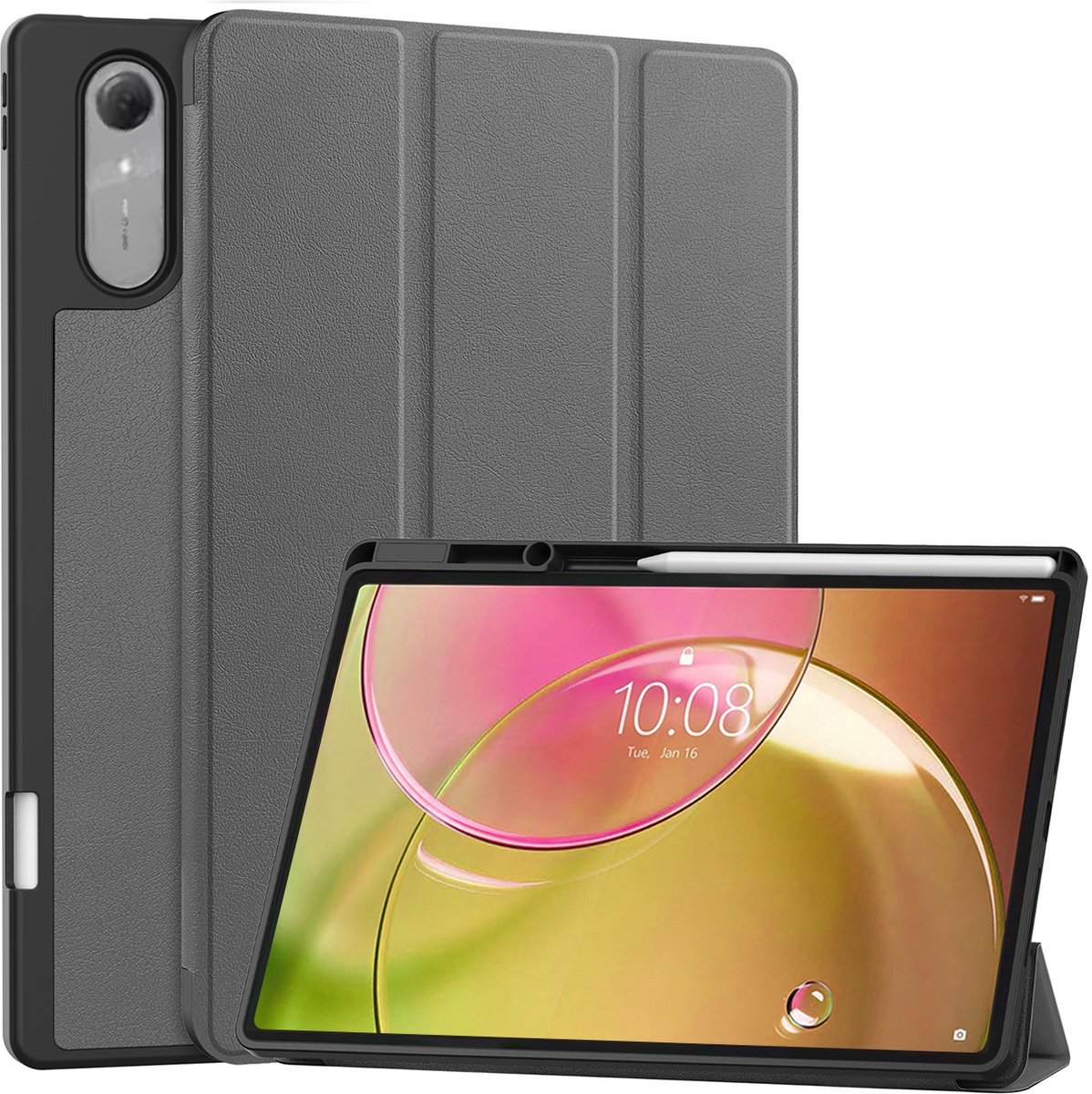 Hoes - Geschikt voor Lenovo Idea Tab Pro Gen 2 - Dun & Stevig - Trifold Bookcase - Hard Cover Case - Met Uitsparing Geschikt voor Lenovo Pen - Hardcover Book - Tablet Hoesje - Grijs