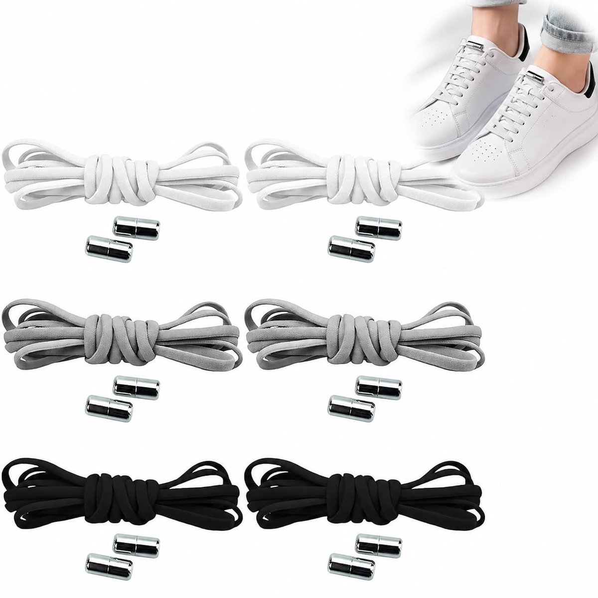 Solidchoice - 6 Paar Elastische Veters met Snelsluiting voor Kinderen