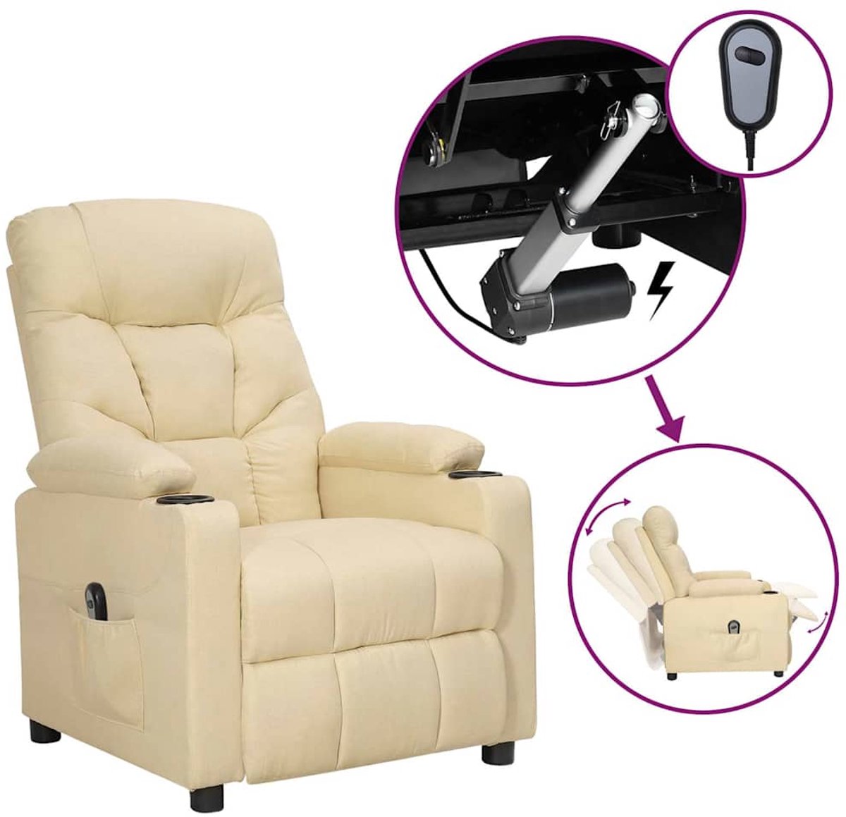 vidaXL Fauteuil - verstelbaar - elektrisch - stof - crèmekleurig
