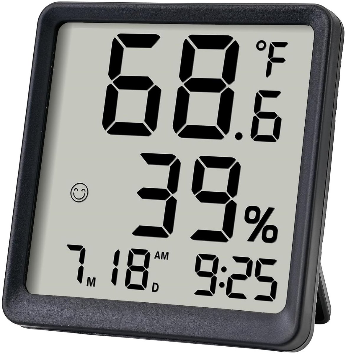 Digitale Thermometer & Hygrometer – Zwart – Met Klok & Kalender – Comfortindicator – Tafel of Wand