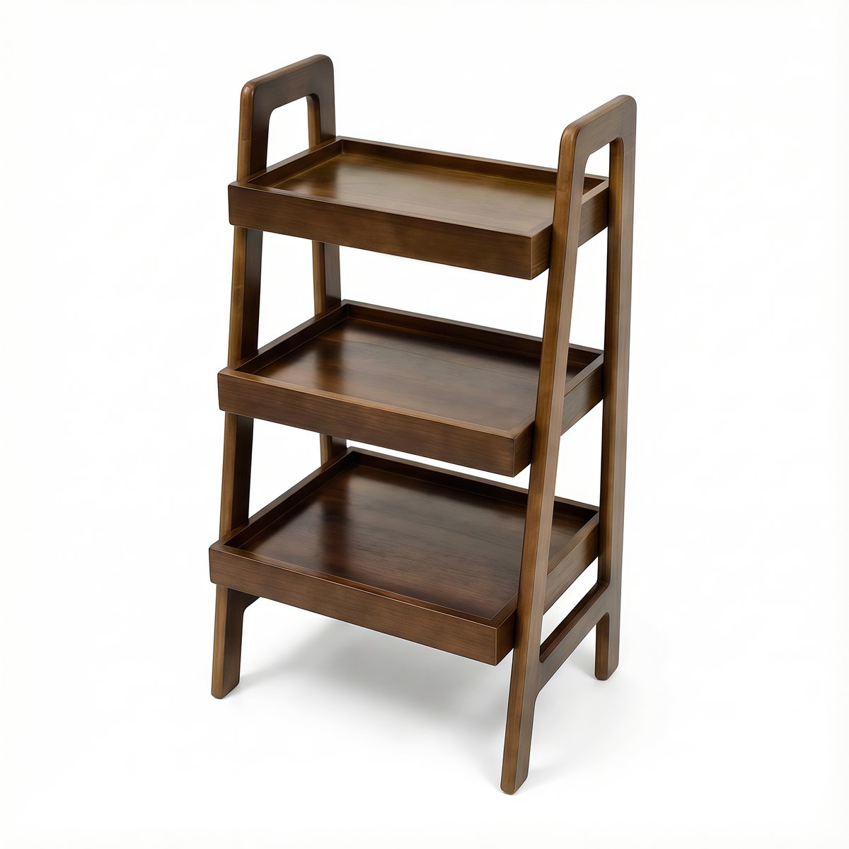 OKWISH Ladderkast 80 X 45 X 32 Cm Open Hout Walnoot Vrijstaand 3 Laags Voor Boeken Planten En Decoratie