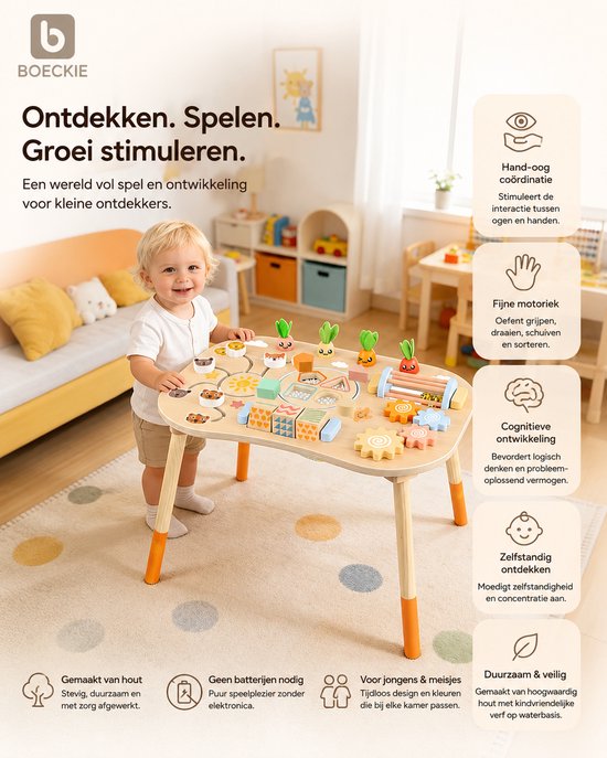 BOECKIE Montessori Activiteitentafel Hout - Houten Speeltafel met Activiteiten - Motoriek & Vormensorteerder - Educatief Speelgoed - Vanaf 1 Jaar van BOECKIE — afbeelding 5