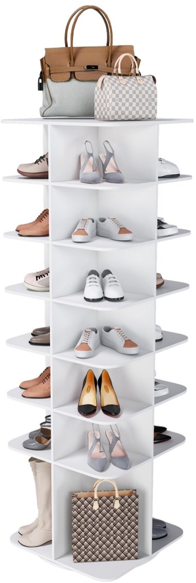 Draaiend Schoenenrek - Schoenenorganizer - 360 Graden Roterend - 7 Lagen - 28 Paar - Vrijstaand - 60x60x184cm - Wit