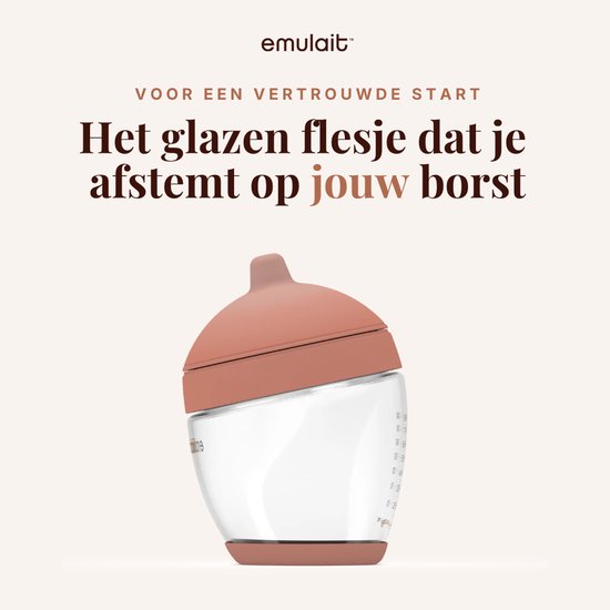 Emulait Classic Glazen Babyfles - Kleur: Medium - Maat: 1 - 240 ml - borstvormig - natuurlijk voeden - anti-koliek - bpa-vrij van Emulait — afbeelding 3
