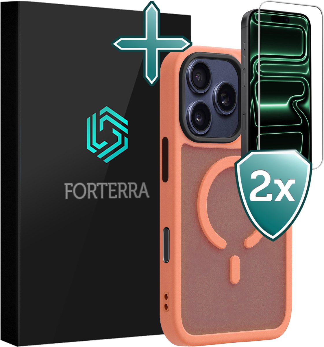 Hoesje Met 2x Screenprotector - Geschikt voor Apple iPhone 18 Pro - Magsafe Compatible - Sterk & Shockproof - Shock Proof Case - Back Cover - Telefoon Hoes - Perzik