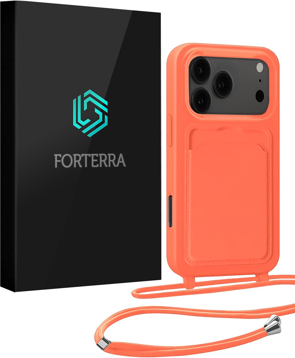 Hoesje Geschikt voor iPhone 18 Pro Max Case Siliconen Hoes Met Koord - Hoes Geschikt voor iPhone 18 Pro Max Met Telefoonkoord Hoesje Backcover - Papaya