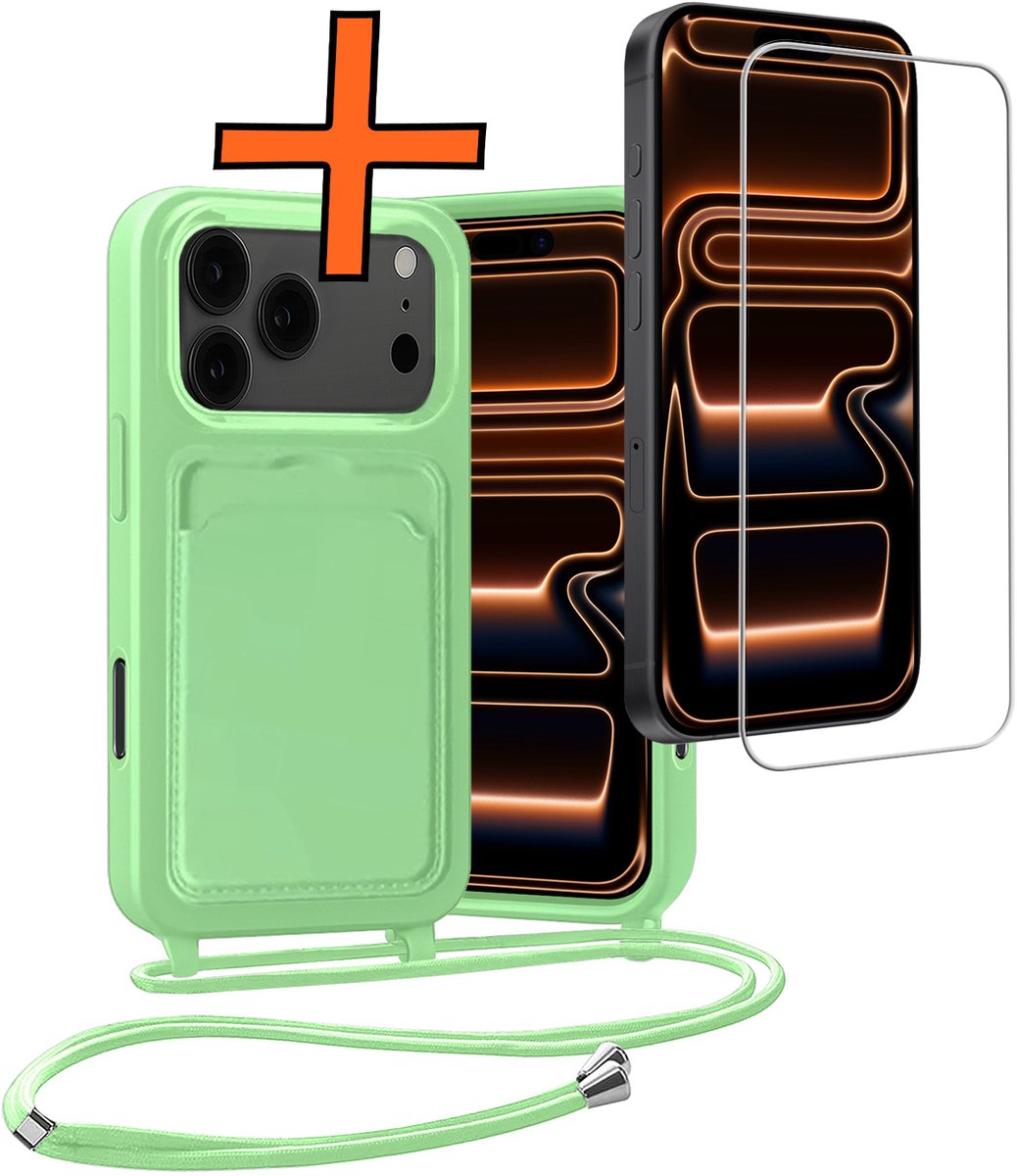 Hoesje Geschikt voor iPhone 18 Pro Max Hoes Met Telefoonketting Met Screenprotector - Backcover Geschikt voor iPhone 18 Pro Max Case Met Koord - Groen