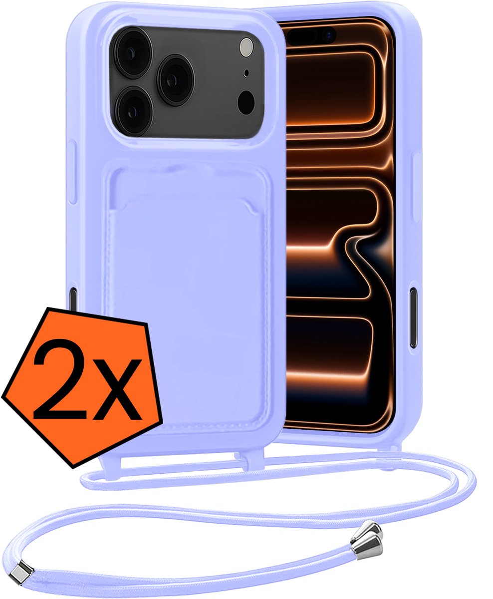 Hoesje Geschikt voor iPhone 18 Pro Max Hoes Met Telefoonketting - Backcover Geschikt voor iPhone 18 Pro Max Case Met Koord - Lila - 2 PACK