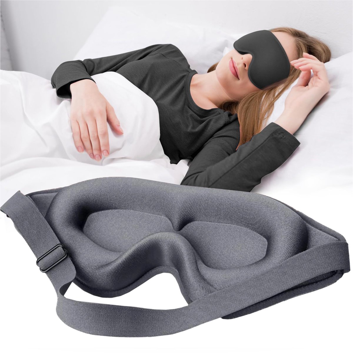3D Slaapmasker voor Zijslapers, 100% Verduisterend Oogmasker met Traagschuim, Lichtblokkerend & Comfortabel, Verstelbare Hoofdband en Oordopjes, Slaapmasker voor Dames en Heren, Reizen en Yoga