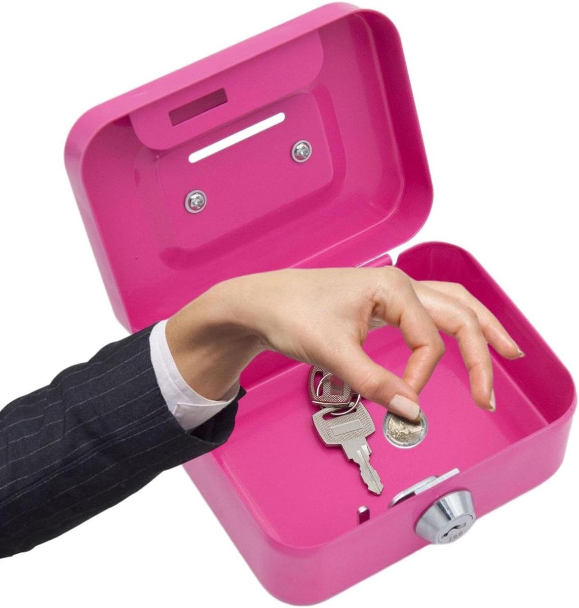 Kleine Geldkluis - Muntbank Mini Safe - Veilige Opslag - Sleutelvergrendeling - 11.5 x 8.5 x 5.8 cm - Roze