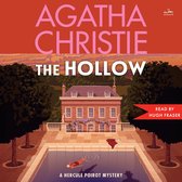 Boekcover van Agatha Christie's 'The Hollow', een Hercule Poirot mysterie, met een landhuis, zwembad en twee figuren in het water.