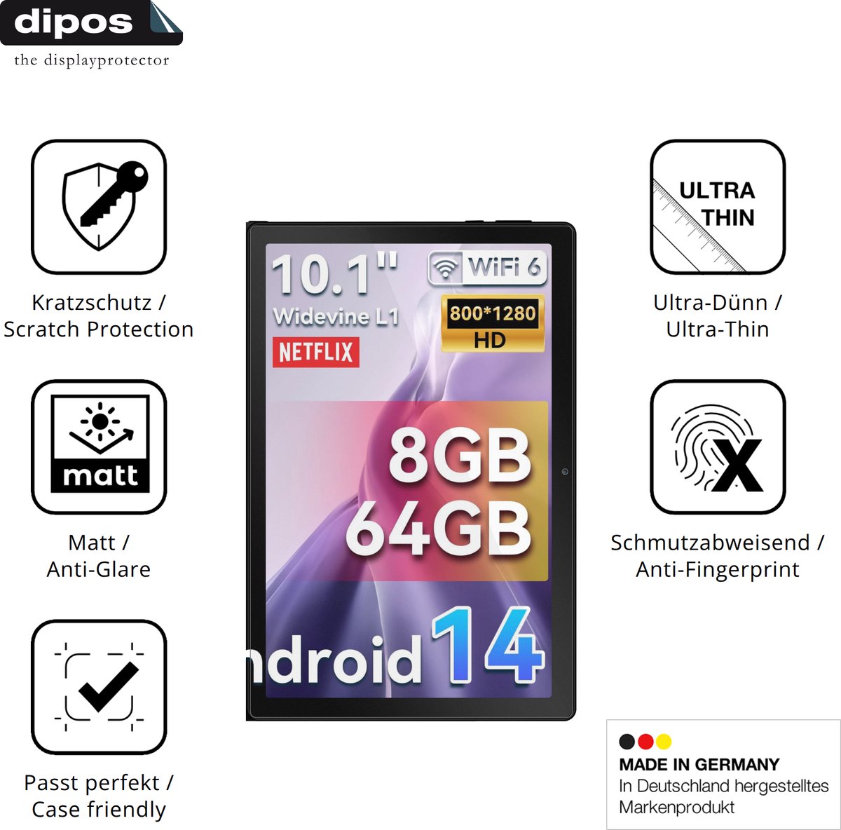 dipos – 2x Matte Beschermfolie geschikt voor Laptok LA10BK | Krasbestendige & antireflecterende Screenprotector Ultra-Thin