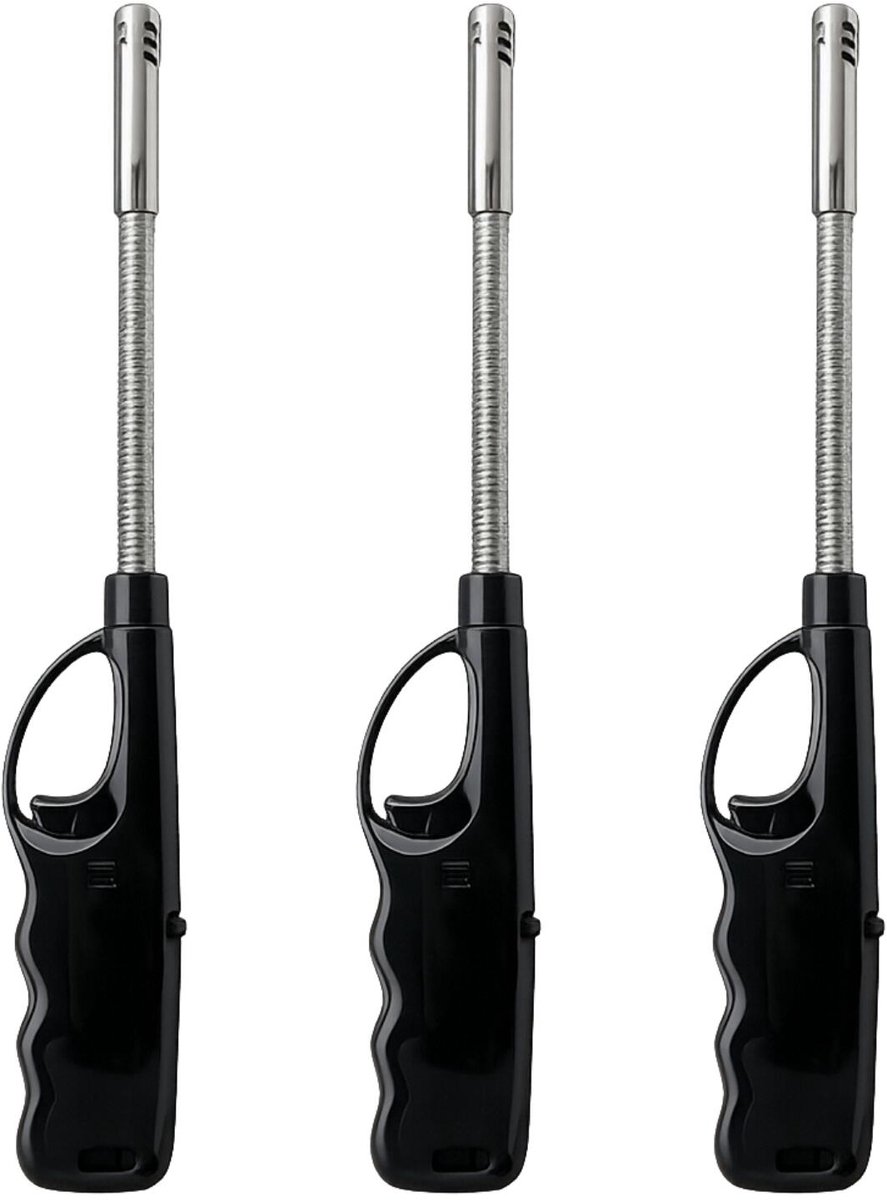 Benson gas/bbq/keuken/kaarsen aanstekers - 3x - van 27 cm - Flexibele hals - Kinderslot