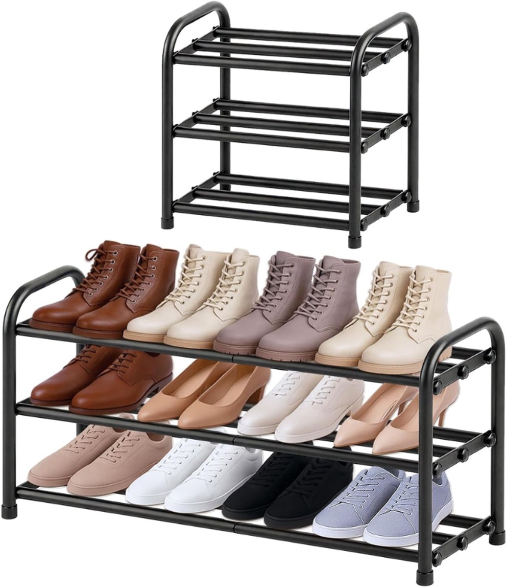 ZRNS® Shoe Cabinet - Schoenenrek - Storage Rack - 3 Lagen - Uitschuifbaar 43-78 cm - Zwart
