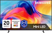 Samsung 50 inch Mini LED 4K Smart TV met "20 Years Global No.1 TV" en "2+3 jaar garantie" logo's.