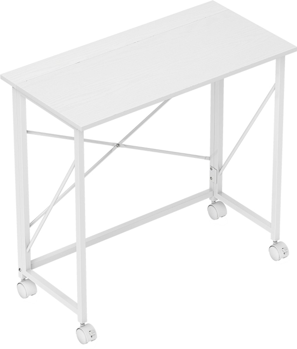 Opvouwbaar bureau 80x40x75cm Wit Metaal computerbureau mobiel bureau studiebureau tafel met wielen inklapbaar ontwerp geschikt voor woonkamer slaapkamer en studeerkamer