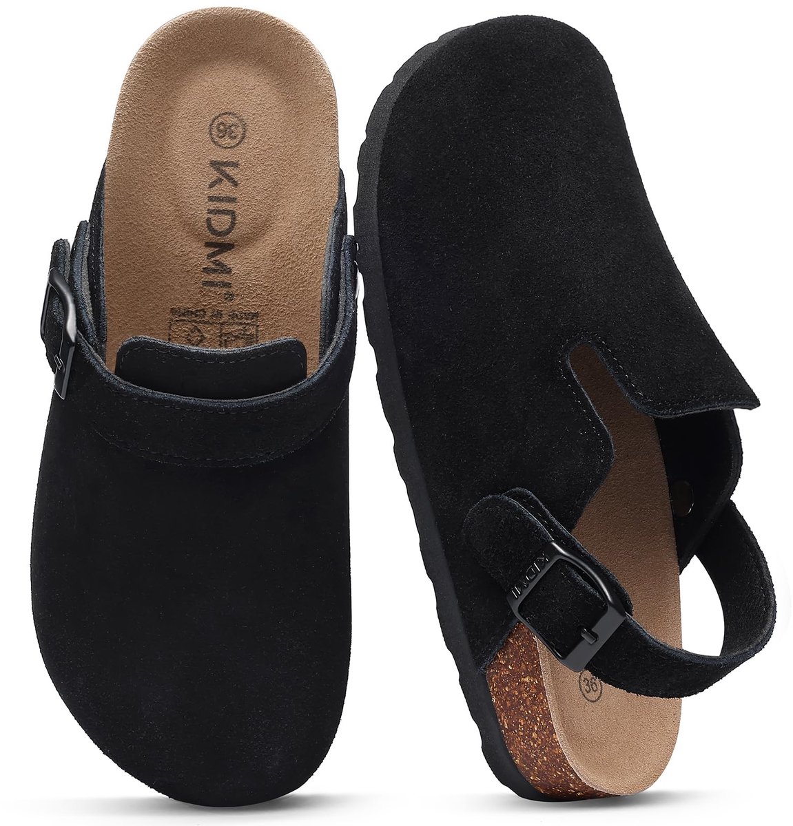 Homaxy - Unisex Clogs - Koe suède- Houten clogs – Zwart - 36 -Geschikt voor een voetlengte van 22,5 cm