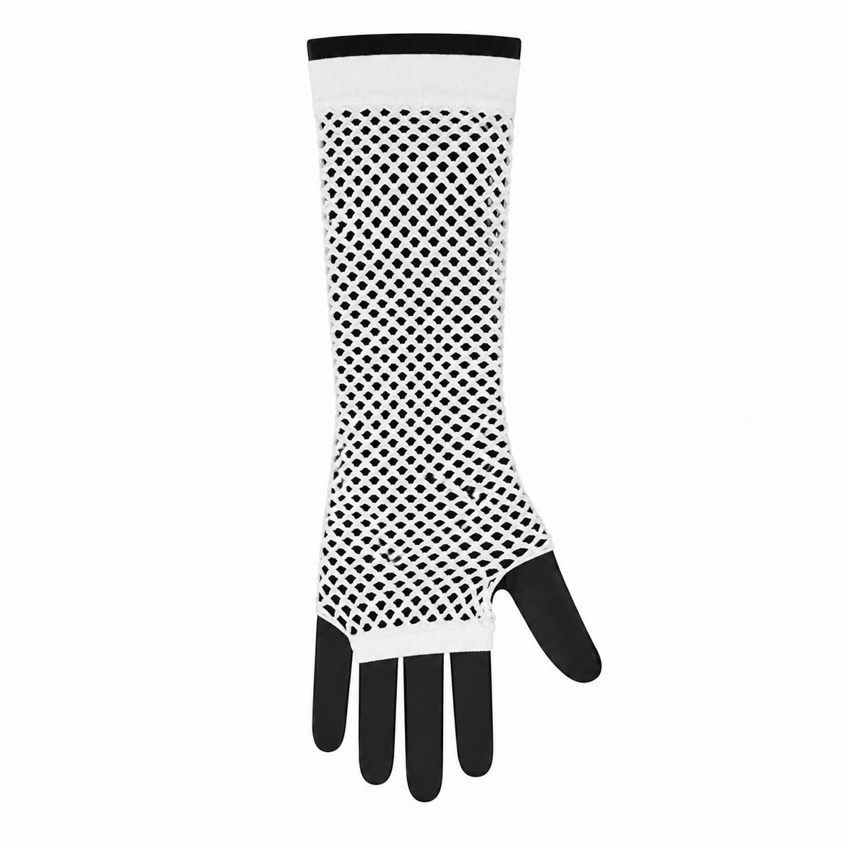 Witte Halflange Net Handschoenen Vingerloos – Visnet Handschoenen Dames – Carnaval Disco Festival & Jaren 80 – Feestartikel