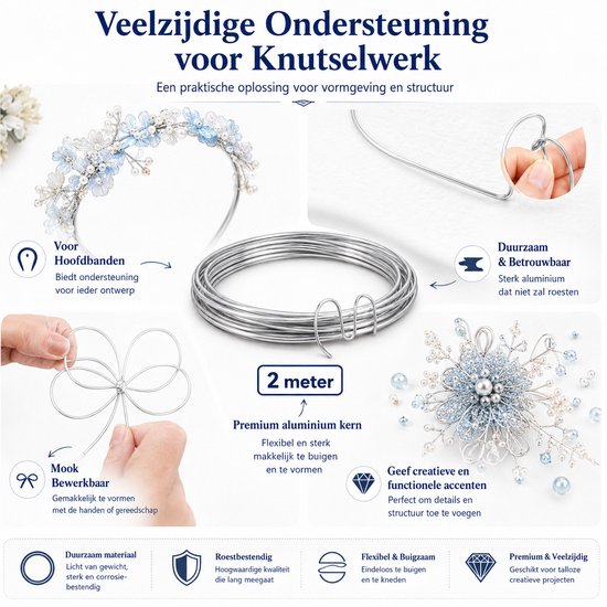 Zilverkleurig aluminiumdraad: ideaal voor hoofdtooien, bloemen en knutselwerk.