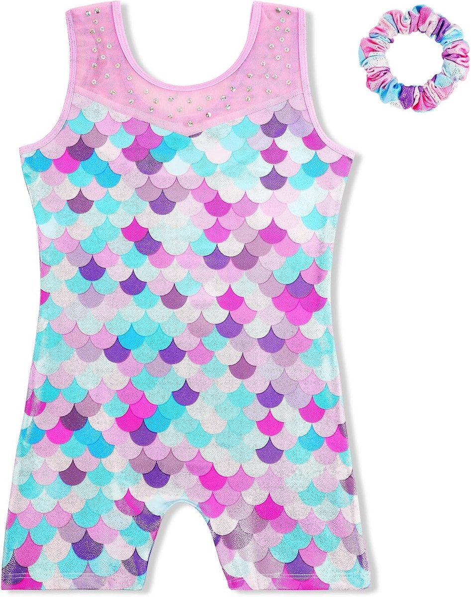 AOOWU Girls' Dance Shirt Rhythmic Gymnastics Suit for Kids with Headband Round Neck Bodysuit for Girls Dance Ballet - ShopVlot