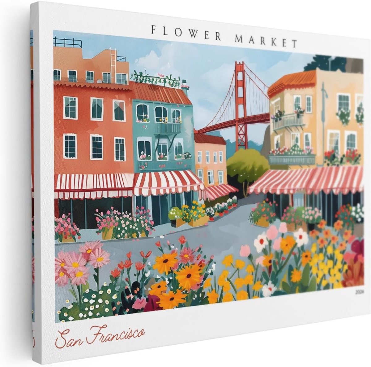 Artaza Canvas Schilderij San Francisco - 40x30 cm - Klein - Wanddecoratie Kleurrijke Bloemen - ShopVlot