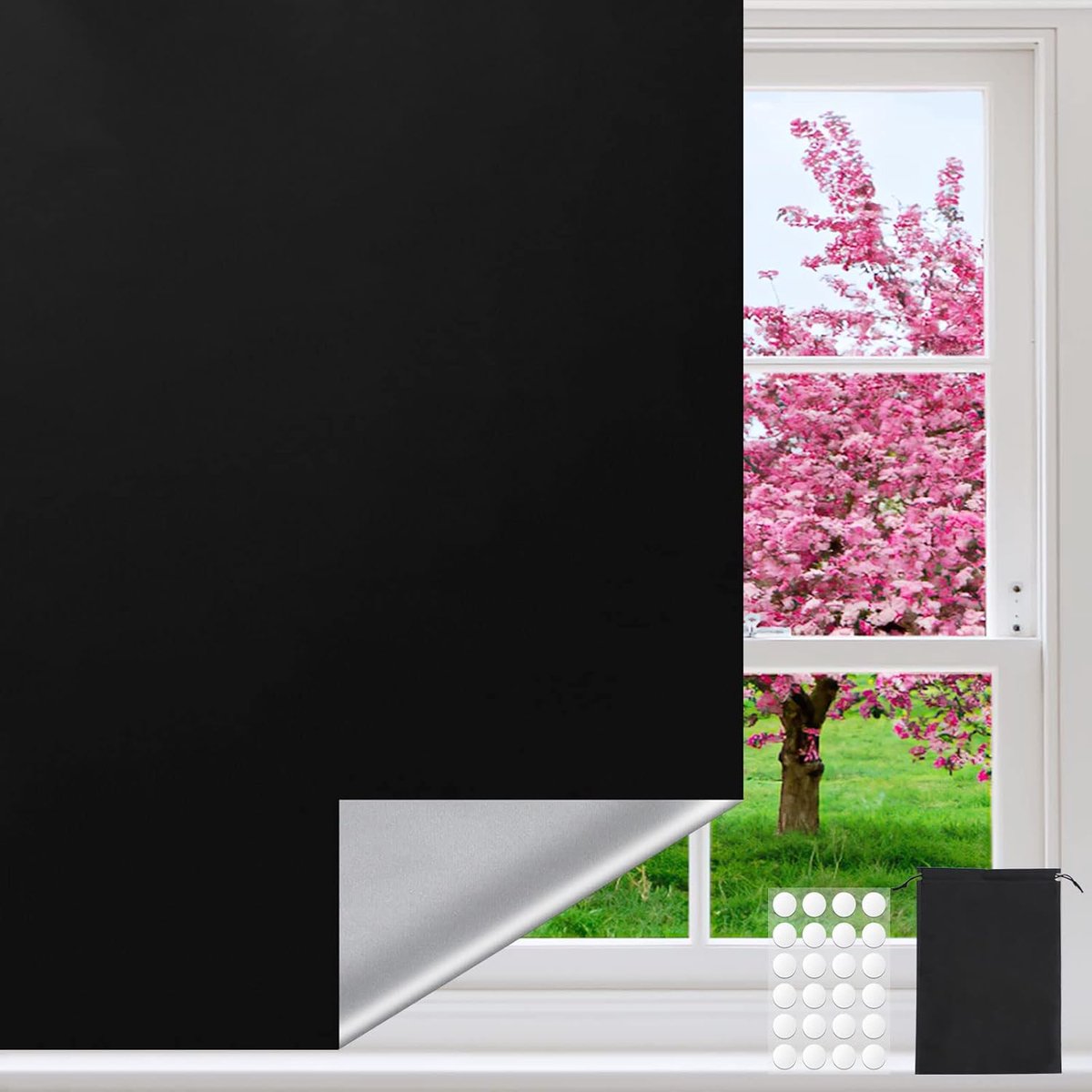Vensterverduisteringsstof, 3 x 1,5 m, dakraam, verduistering, reizen, verduisteringsrolgordijn zonder boren, draagbare - ShopVlot