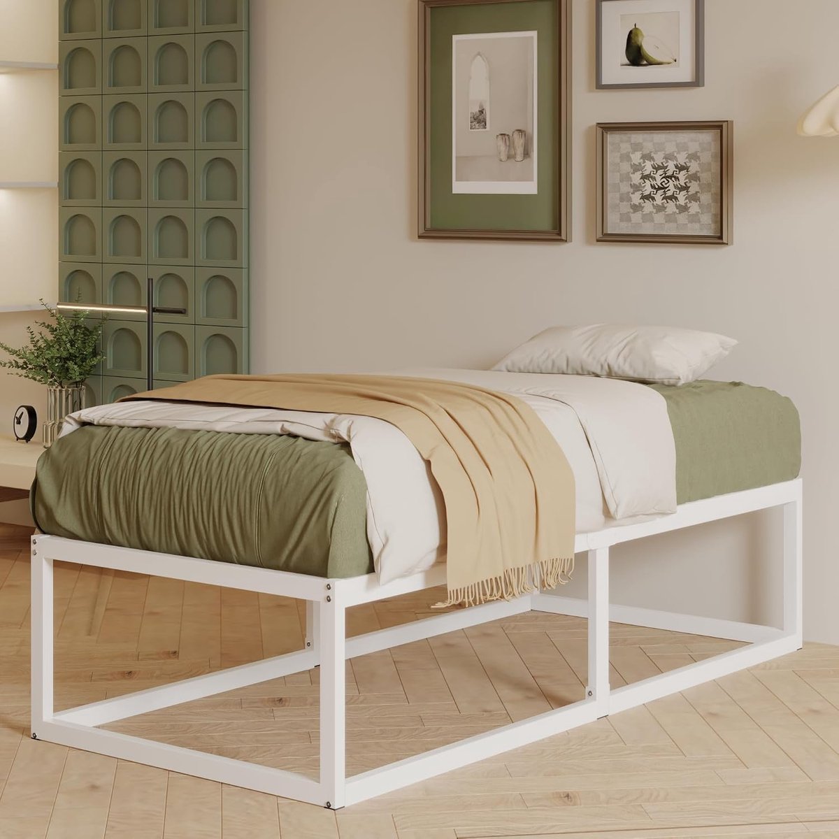 EMODA 46cm High Bed Frame 90x200cm, Heavy Duty Metal Platform Single Bed with Steel Slats Support, Large Under Bed - ShopVlot