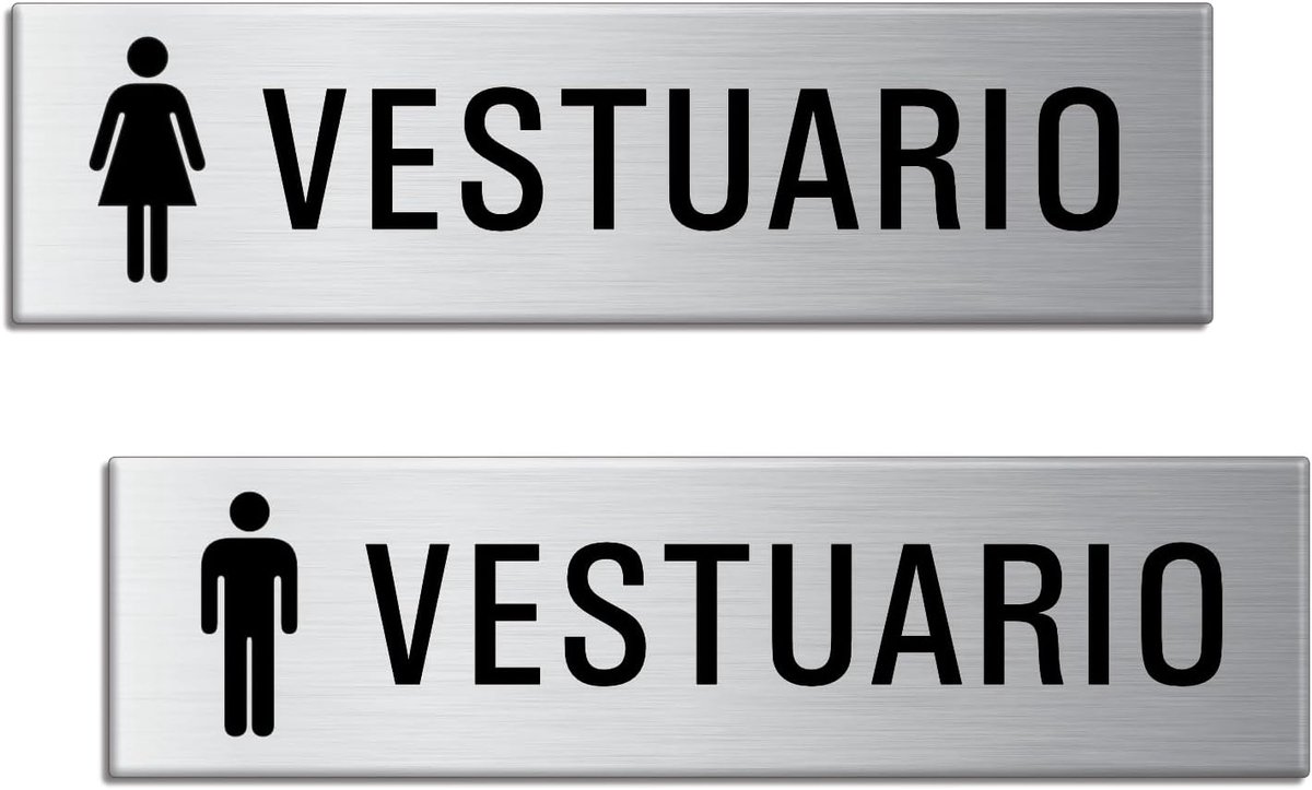 Cloakroom Signs for Men and Women, Brushed Aluminium Look Stainless Steel, Set of 2, 150 x 40 mm - ShopVlot