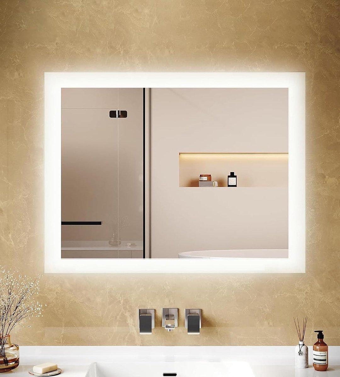 LED Backlit Bathroom Mirror 60 x 50 x 3.5 cm Mirror with Light 6400 K Energy Saving Horizontal/Vertical - ShopVlot