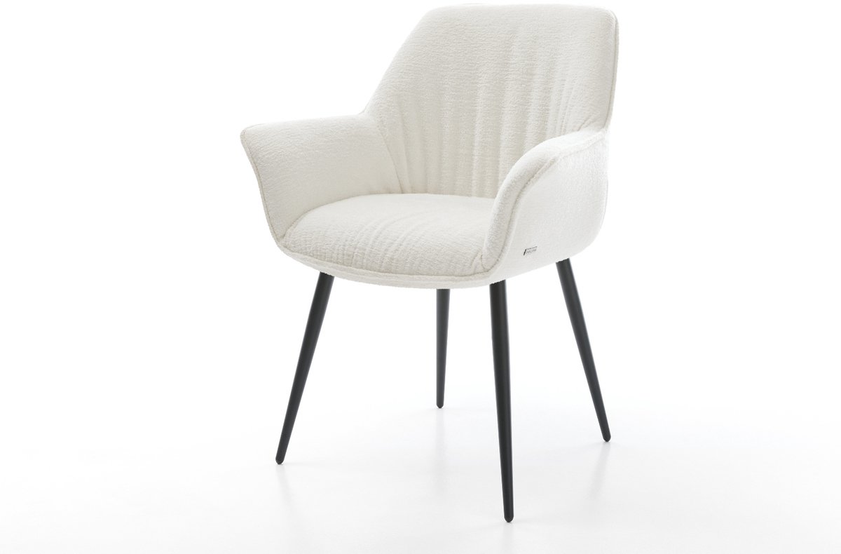 Gestoffeerde-stoel Keila-Flex met armleuning 4-poot conisch zwart bouclé zacht beige