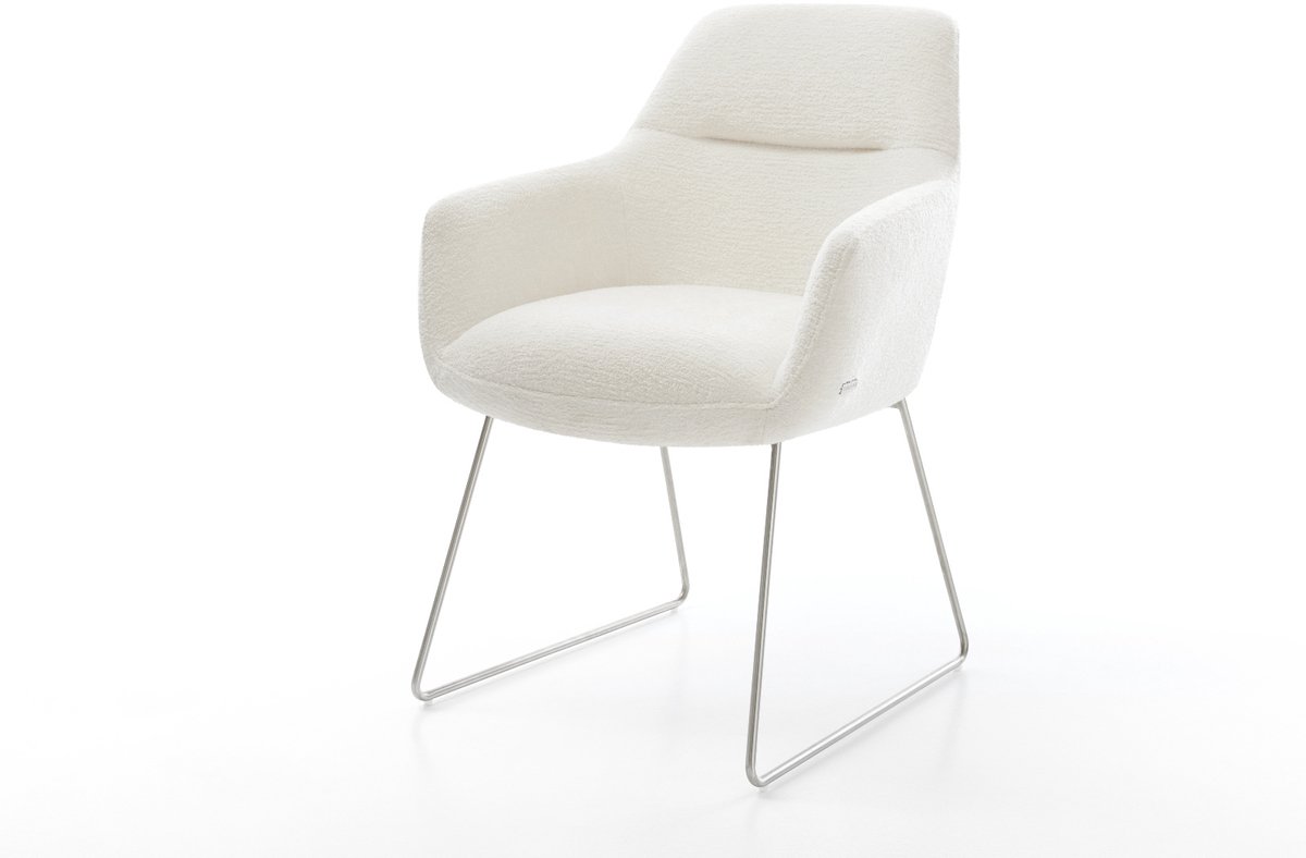 Gestoffeerde-stoel Pejo-Flex slipframe roestvrij staal bouclé zacht beige pocketveer kern