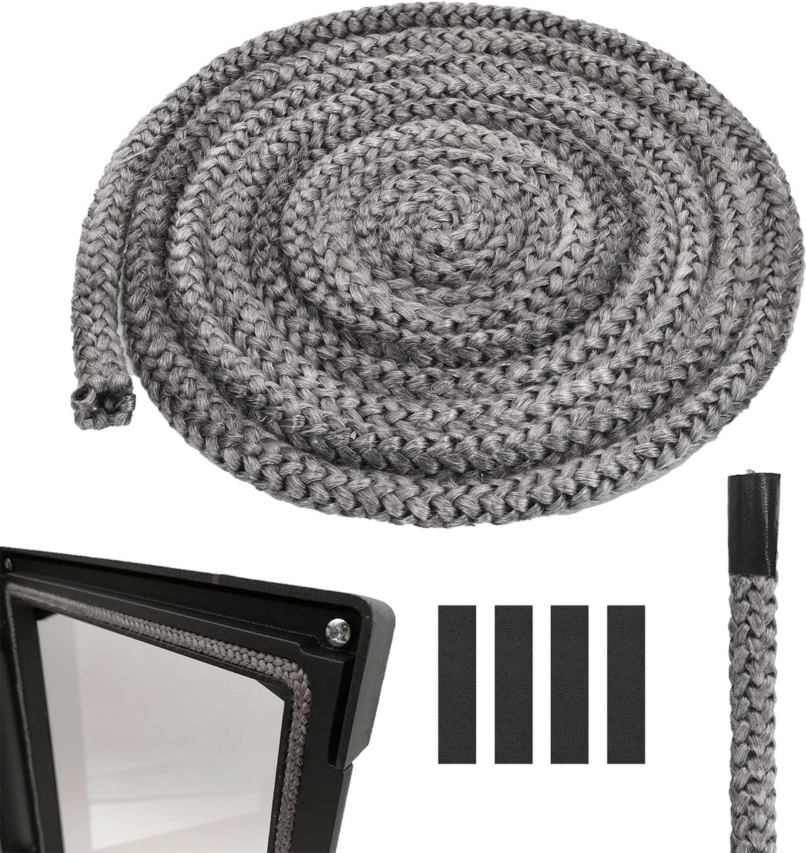 1 stuk afdichting voor open haard - raamafdichting - haardafdichting - inzetstuk - afdichting voor houtkachel - 12 mm x 3 m - afdichting van glasvezel - afdichting voor open haard - met 4 robijnen