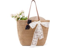 boshiho Summer Beach Bag Women's Straw, Natural Braided Handbag, Large Straw Bag, Urban Boho Trendy Beach Bag for - ShopVlot