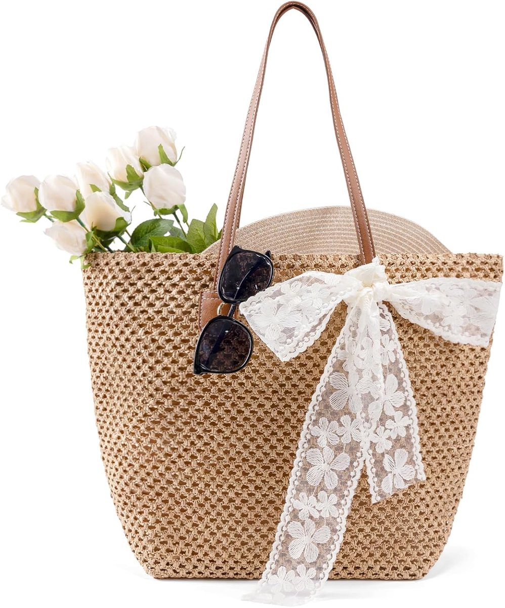 boshiho Summer Beach Bag Women's Straw, Natural Braided Handbag, Large Straw Bag, Urban Boho Trendy Beach Bag for - ShopVlot