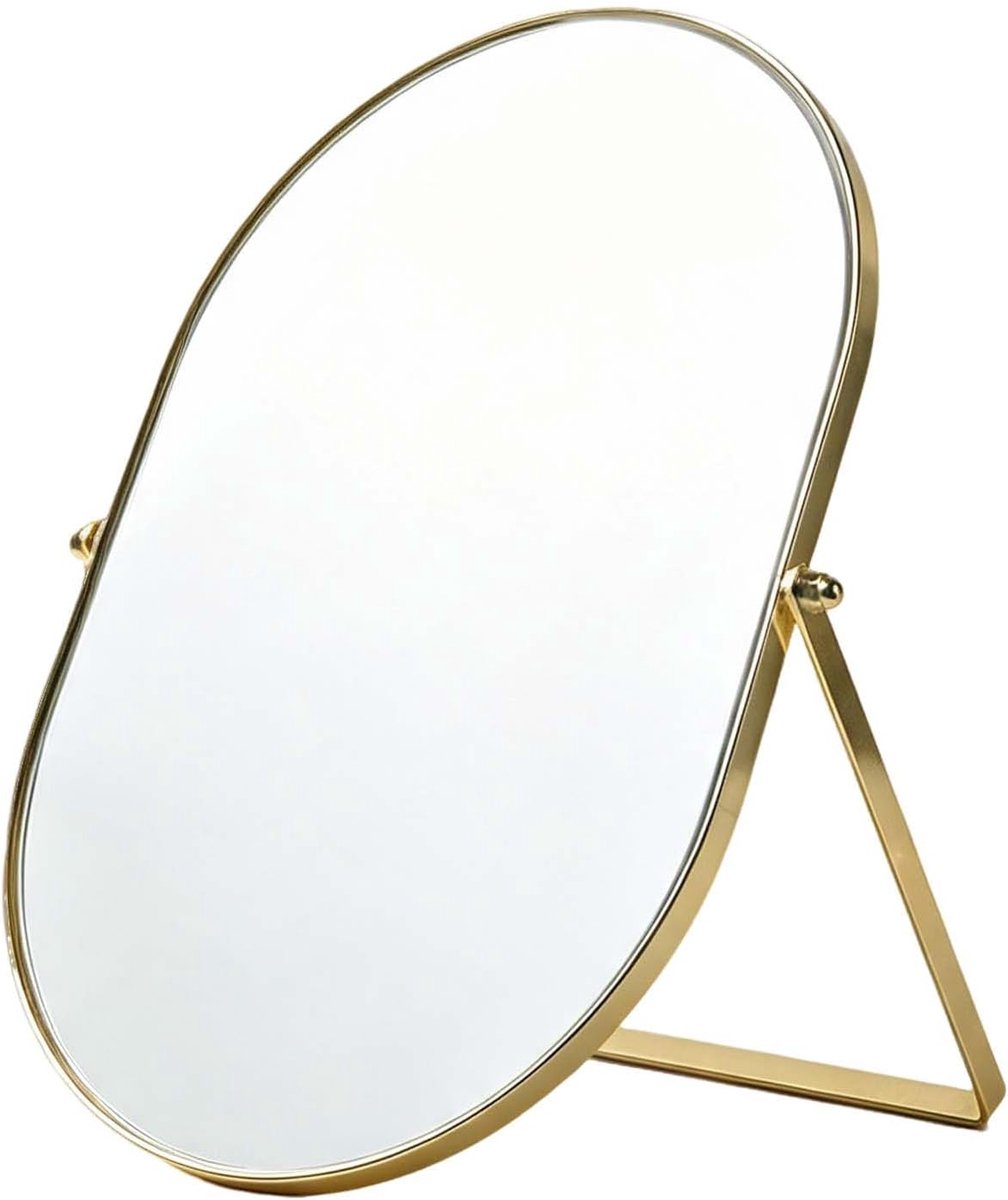 Ovale make-upspiegel, 31 x 22,5 cm, tafelspiegel, make-upspiegel met metalen frame, tafelspiegel met houder voor - ShopVlot