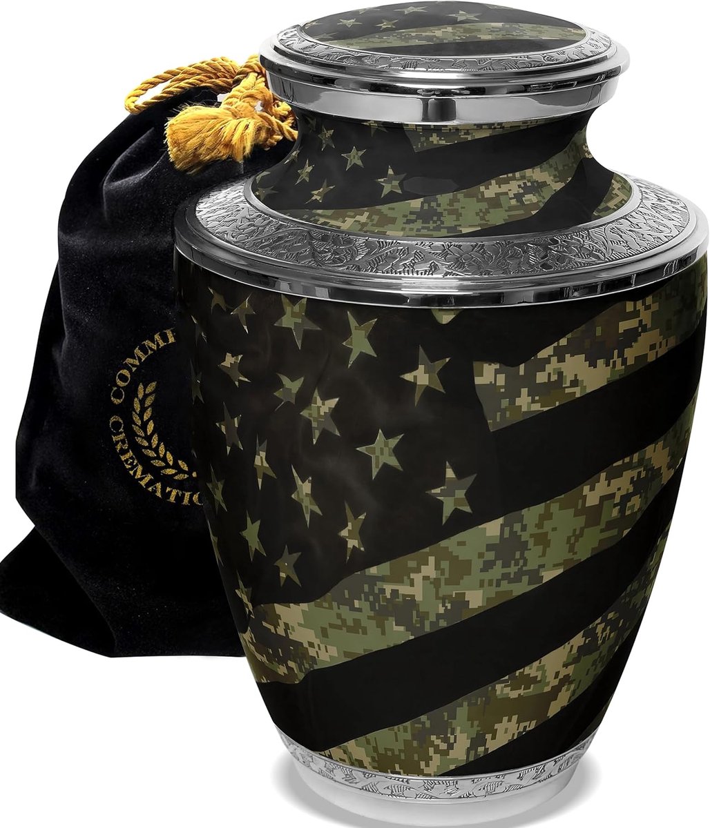 Military Army, Navy, Air Force, Navy Veteran Camouflage Flag Cremation Urns for Human Ash Adult, Urns for Ash - ShopVlot