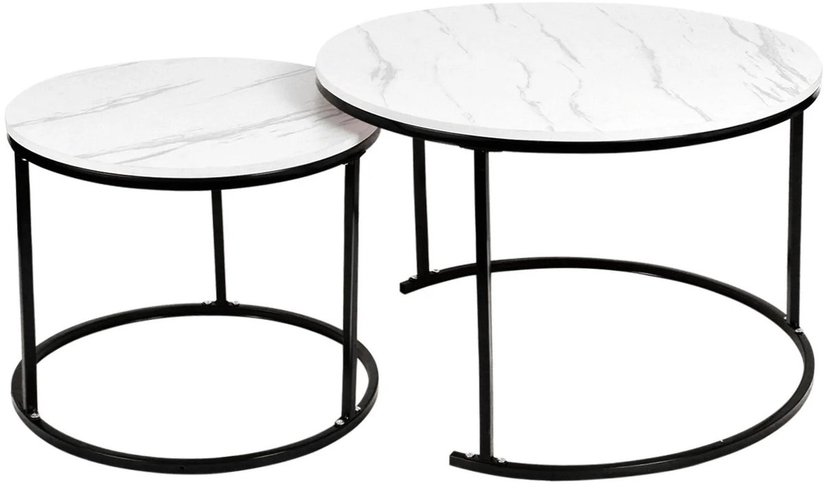 Reky Tafel - Salontafel - Salontafel rond - Koffietafel - Bijzettafel - Modern - 2 Stuks - 70 x 45 cm & 50 x 38 cm - Wit