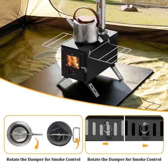 unho Tentkachel op hout - Outdoor tent verwarming - Kampeer kachel hout- Inklapbare poten - 218 cm rookkanaal — afbeelding 2