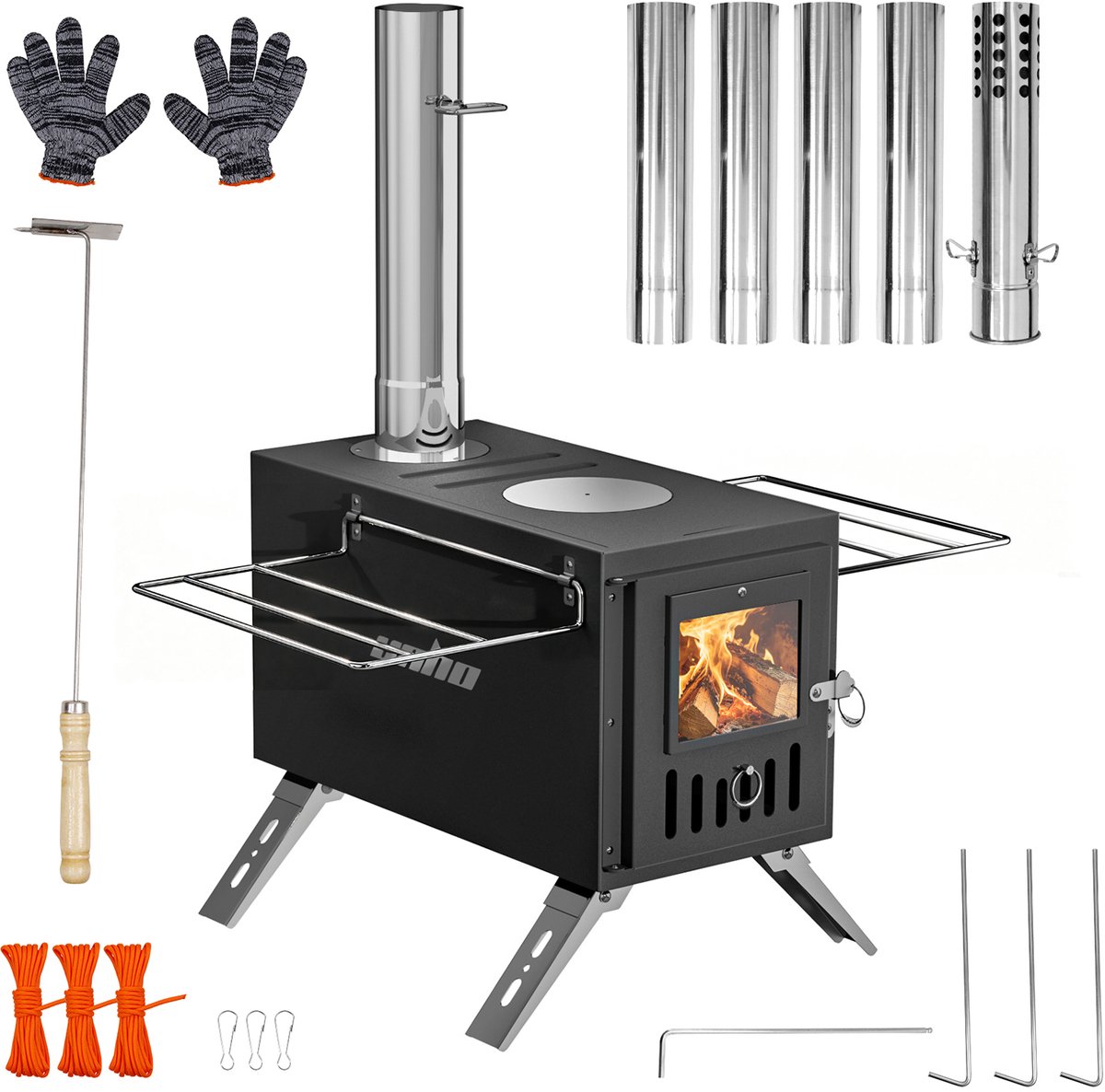 unho Tentkachel op hout - Outdoor tent verwarming - Kampeer kachel hout- Inklapbare poten - 218 cm rookkanaal