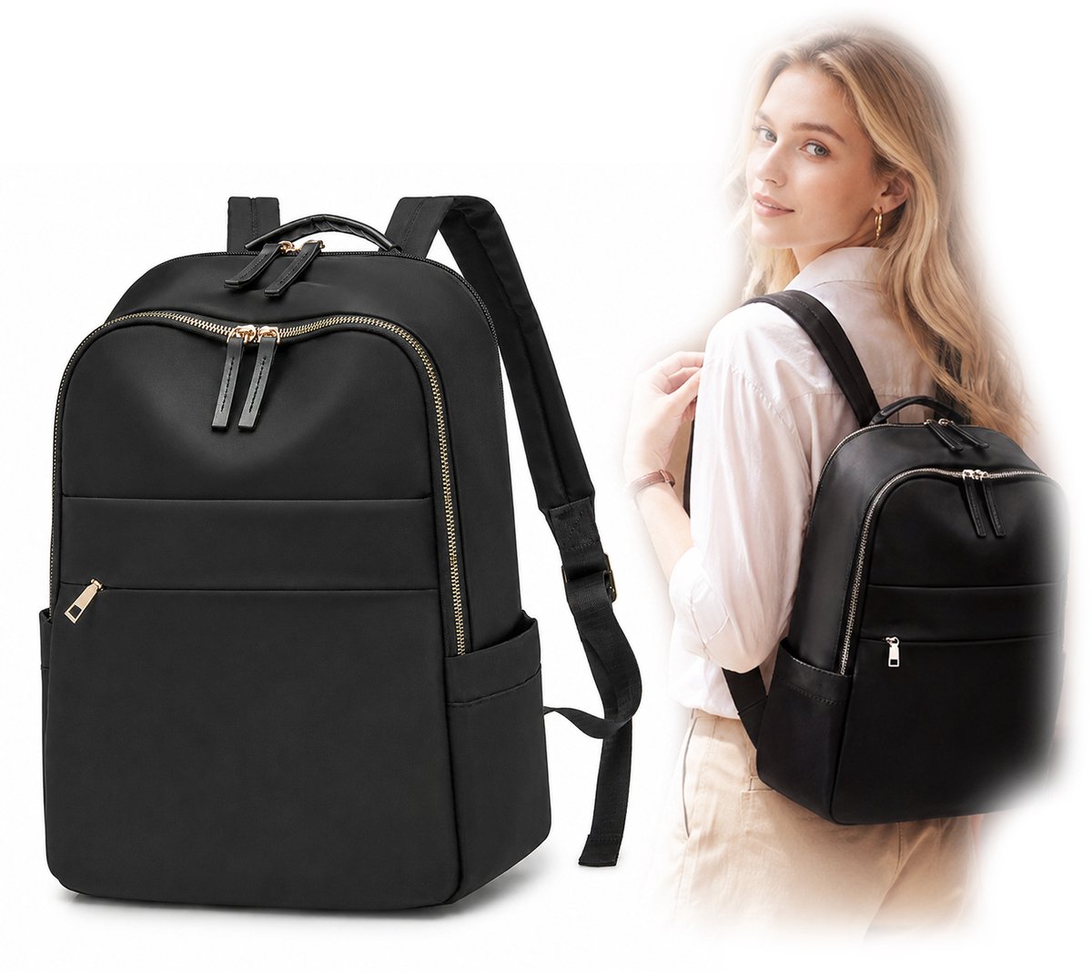 Rugzak - Multifunctionele Grote Capaciteit Laptoprugzak - Waterbestendig Nylon - Geschikt voor Woon-werkverkeer - Formaat 28x14x39 cm - Zwarte Kleur