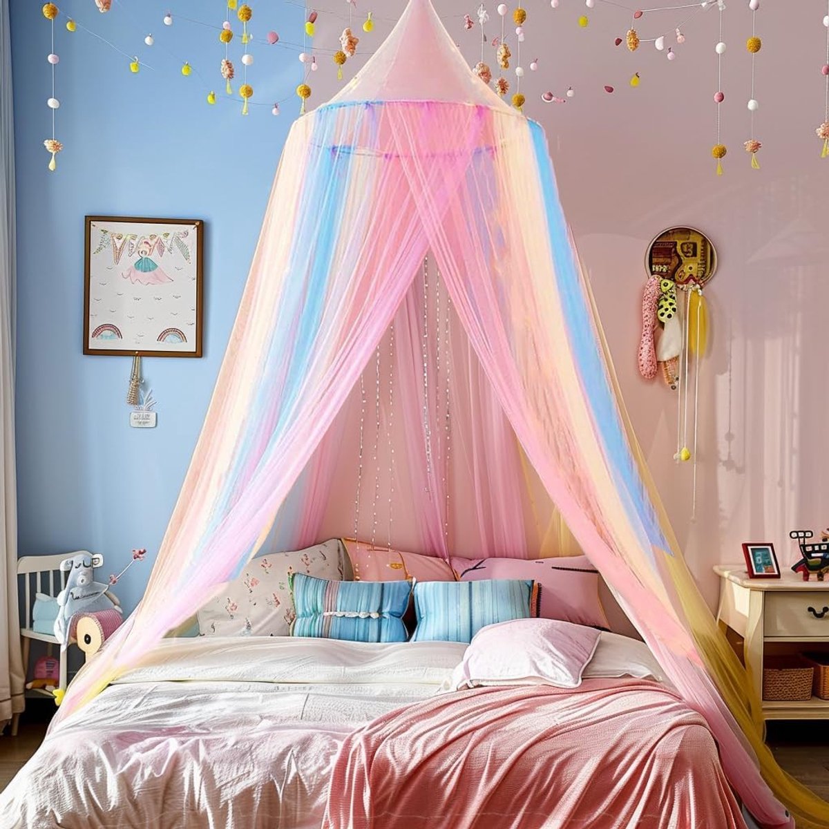 Ronde Klamboe voor Bed - Regenboog Kleuren - 2,5 m Hoogte - Voor Enkel tot Kingsize Bedden - Meerkleurig