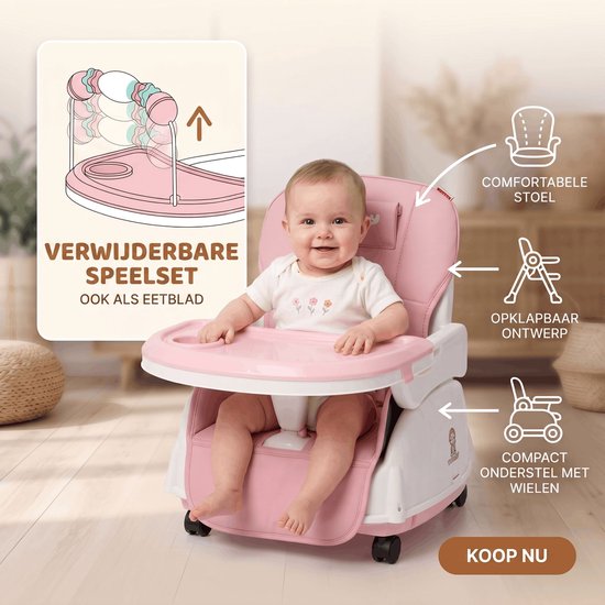 Twinky® Kinderstoel - 2-in-1 Kinderwagen Set - Roze - Inklapbare Eetstoel & Baby Wagentje en Babystoel Voor Aan Tafel - Kinderzetel, Peuterstoeltje en Meegroeistoel in 1 van Twinky — afbeelding 3