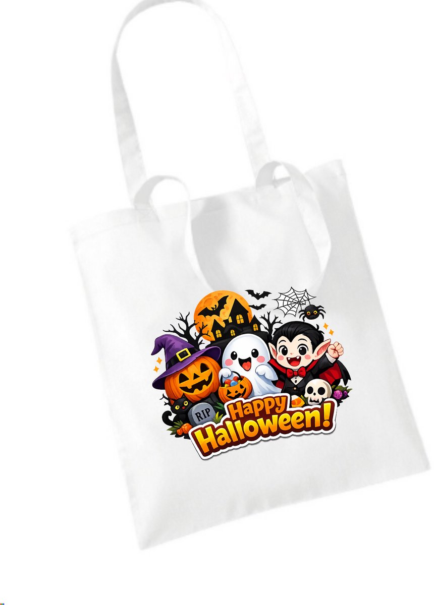 Wit snoep tasje Happy Halloween- Halloween snoep tas-Trick or treat- Halloween optocht snoep- Sint Maarten. snoep tas Halloween