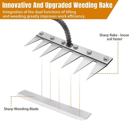 1 stuk Multifunctionele metalen onkruidhark 7 tanden tuinhark Draagbare tuinhark voor wieden/meubels/zaad wieden (zonder handvat) 7 tanden - zilver — afbeelding 4