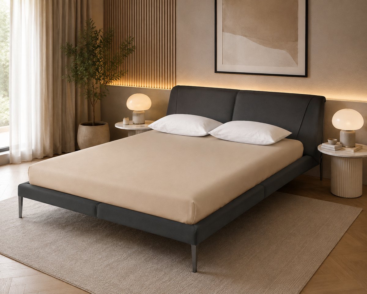Hoeslaken Zand - Jersey - 200x200/220 cm - Extra breed - Matrassen tot 35 cm - Geweven Katoen