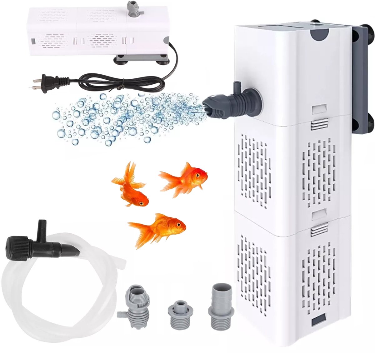 Aquarium Binnenfilter - Aquarium Filter Pomp - Interne Filter voor Aquarium - 500L/h - 6W - 3 Uitlaten - Inclusief Filterspons - Aquaria ToT 60 cm - Voor Aquarium Vijvers en Fonteinen