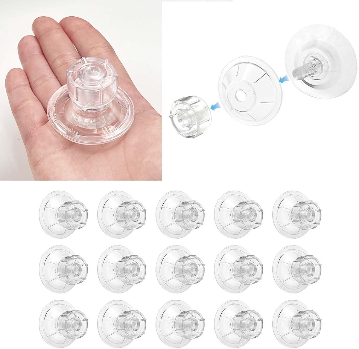 Zuignappen - Transparant - 45 mm - Met Schroefdraad en Sterk Zuigvermogen - Voor Caravan, Glas en Campingdecoratie