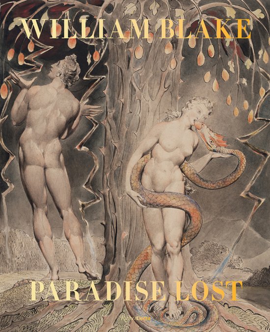 Boekomslag William Blake Paradise Lost met een illustratie van Adam en Eva bij de verboden boom en de slang.