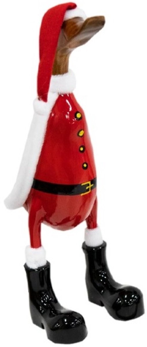 JoJo Living Woonaccessoires - Kerstdecoratie - Teakhouten Kerst eend - S - Handgemaakt - Houten Kersteend - Kerstman Hout