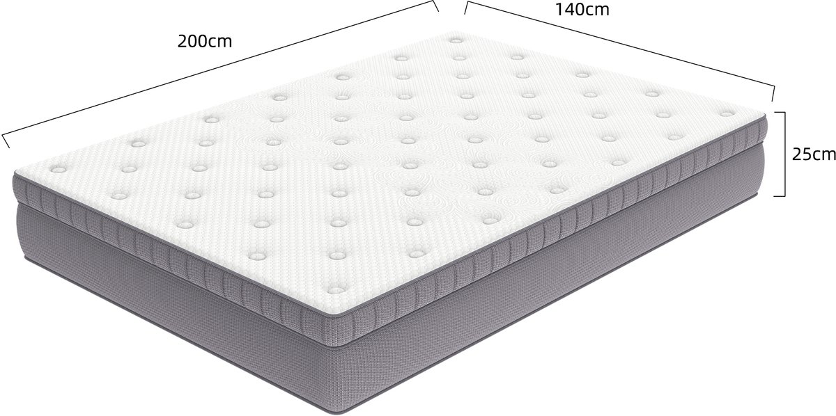 Matras 140x200 cm – 7-zones pocketvering met comfortschuim – H3 – 25 cm hoog – OEKO-TEX – Antiekwit